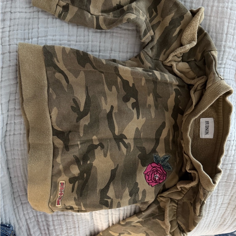 Hudson Baby Camouflage Sweatshirt with Pink Rose
